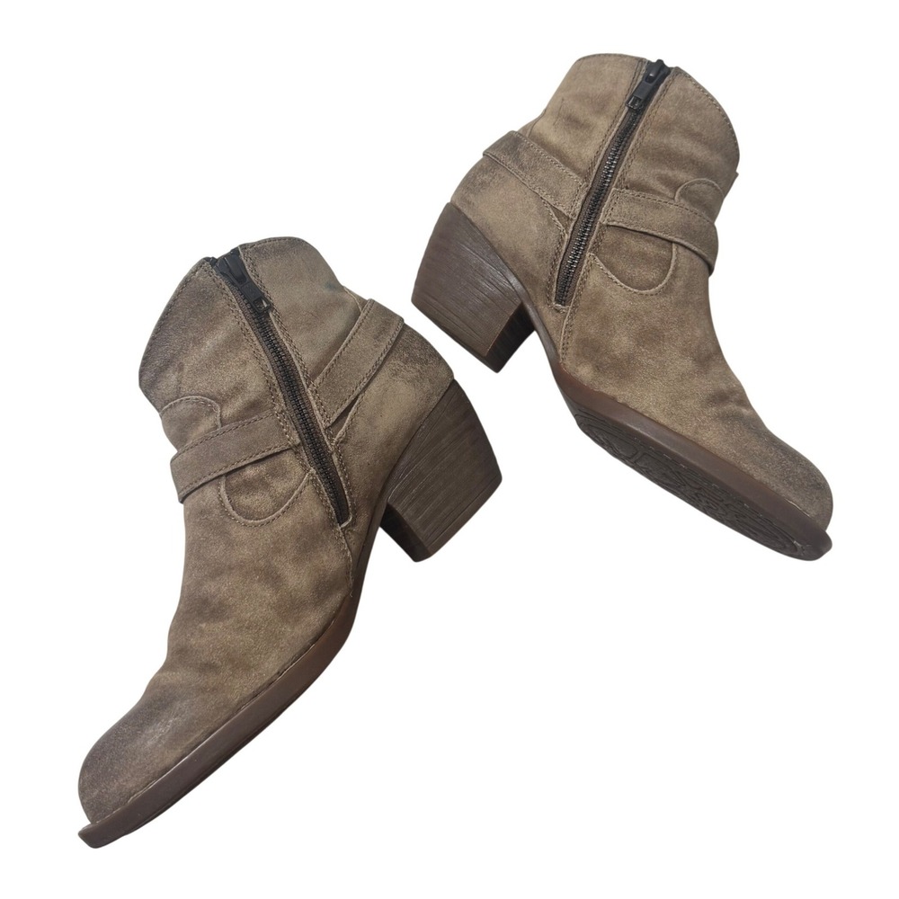Born Carmel Harness Suede Ankle Boots Womens 9M Brown Western Heel F54017 - Picture 2 of 9